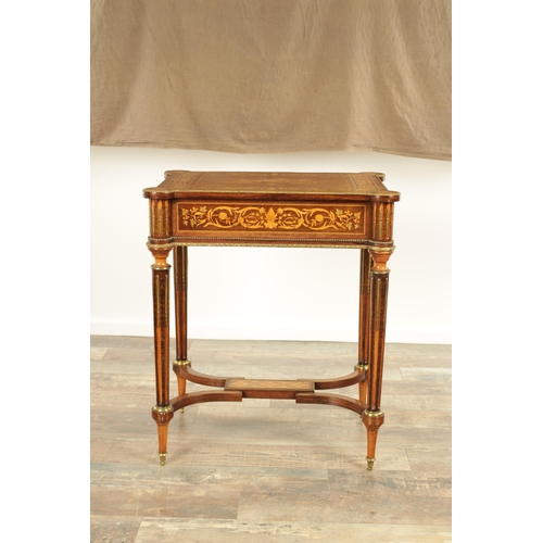 1407 - APHONSE TAHAN (1830-1880). A FINE 19TH CENTURY FRENCH MARQUETRY INLAID KING WOOD SIDE TABLE with orm... 