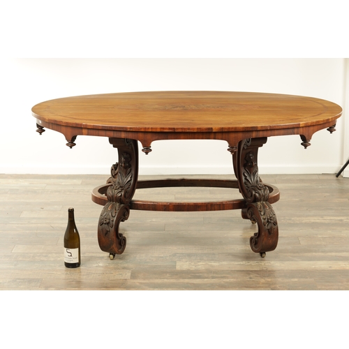 1408 - A 19TH CENTURY FIGURED WALNUT AND MARQUETRY INLAID CENTRE TABLE the oval top with floral marquetry c... 