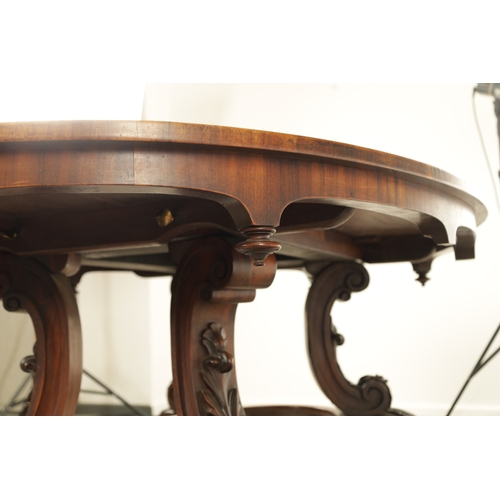 1408 - A 19TH CENTURY FIGURED WALNUT AND MARQUETRY INLAID CENTRE TABLE the oval top with floral marquetry c... 