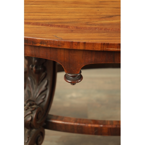 1408 - A 19TH CENTURY FIGURED WALNUT AND MARQUETRY INLAID CENTRE TABLE the oval top with floral marquetry c... 