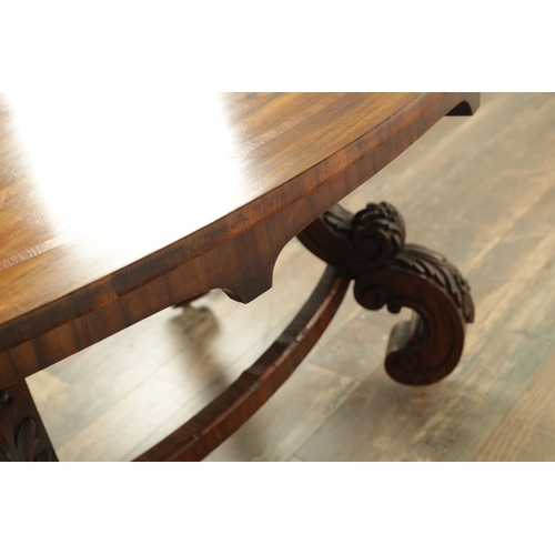 1408 - A 19TH CENTURY FIGURED WALNUT AND MARQUETRY INLAID CENTRE TABLE the oval top with floral marquetry c... 