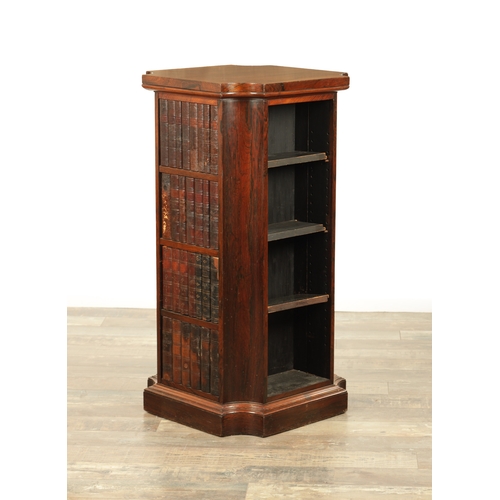 1419 - A REGENCY FIGURED ROSEWOOD LIBRARY FREE STANDING OPEN BOOKCASE with faux leather books and adjustabl... 