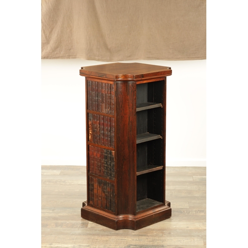 1419 - A REGENCY FIGURED ROSEWOOD LIBRARY FREE STANDING OPEN BOOKCASE with faux leather books and adjustabl... 