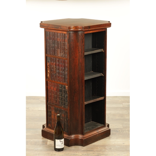 1419 - A REGENCY FIGURED ROSEWOOD LIBRARY FREE STANDING OPEN BOOKCASE with faux leather books and adjustabl... 