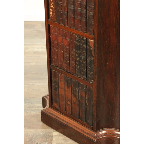 1419 - A REGENCY FIGURED ROSEWOOD LIBRARY FREE STANDING OPEN BOOKCASE with faux leather books and adjustabl... 