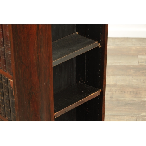 1419 - A REGENCY FIGURED ROSEWOOD LIBRARY FREE STANDING OPEN BOOKCASE with faux leather books and adjustabl... 