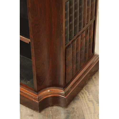 1419 - A REGENCY FIGURED ROSEWOOD LIBRARY FREE STANDING OPEN BOOKCASE with faux leather books and adjustabl... 