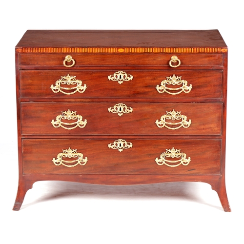 1424 - A LATE GEORGIAN MAHOGANY CHEST OF DRAWERS with caddy moulded top above an inlaid frieze and fitted s... 