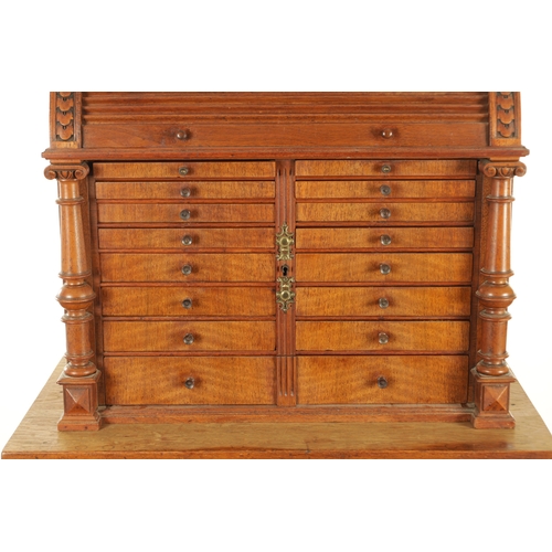 1425 - A LATE 19TH CENTURY WALNUT DENTIST'S CABINET, the top section with a rounded front tambour top above... 