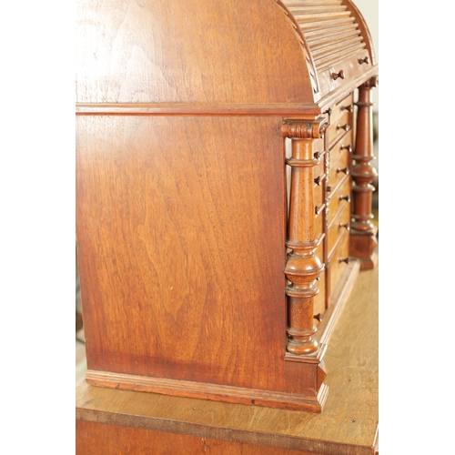 1425 - A LATE 19TH CENTURY WALNUT DENTIST'S CABINET, the top section with a rounded front tambour top above... 