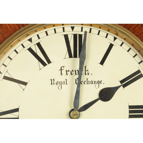 965 - FRENCH, ROYAL EXCHANGE, LONDON. A 19TH CENTURY ROSEWOOD FUSEE WALL CLOCK, the case inlaid with mothe... 