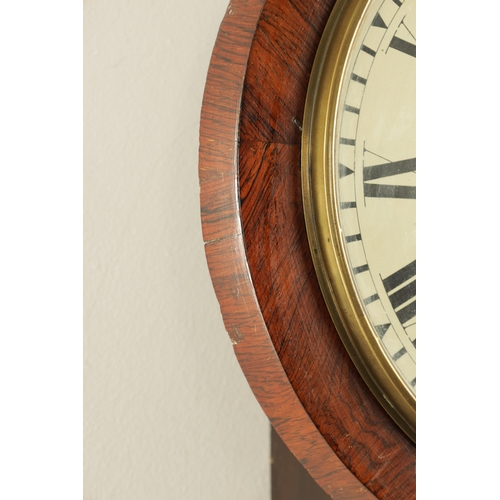 965 - FRENCH, ROYAL EXCHANGE, LONDON. A 19TH CENTURY ROSEWOOD FUSEE WALL CLOCK, the case inlaid with mothe... 