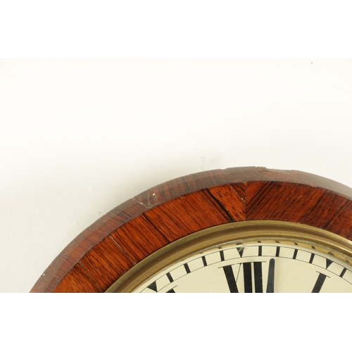 965 - FRENCH, ROYAL EXCHANGE, LONDON. A 19TH CENTURY ROSEWOOD FUSEE WALL CLOCK, the case inlaid with mothe... 