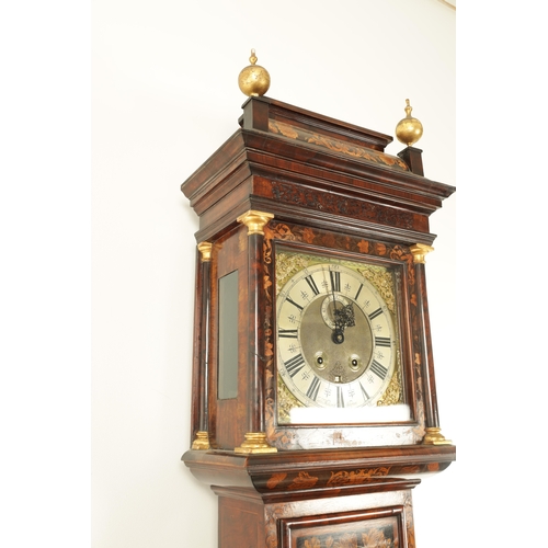 968 - JOHN MONCRIEF, LONDON. A LATE 17TH CENTURY MONTH DURATION WALNUT MARQUETRY LONGCASE CLOCK, having a ... 