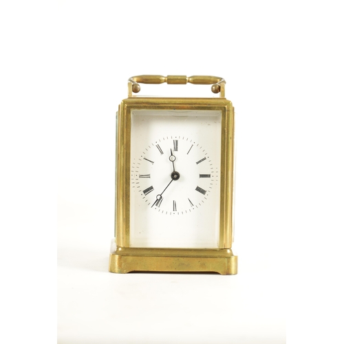 973 - A LATE 19TH CENTURY FRENCH ONE-PIECE TIMEPIECE CARRIAGE CLOCK with a one-piece plain brass case with... 