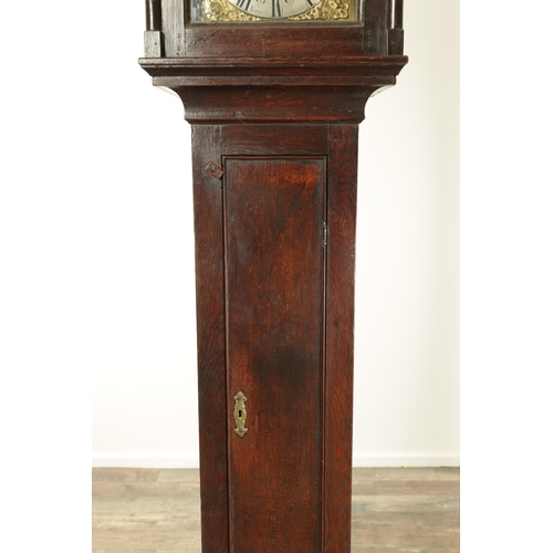 982 - ROGERS, LEOMINSTER. AN EARLY 18TH CENTURY 30-HOUR LONGCASE CLOCK, the slender oak case with moulded ... 