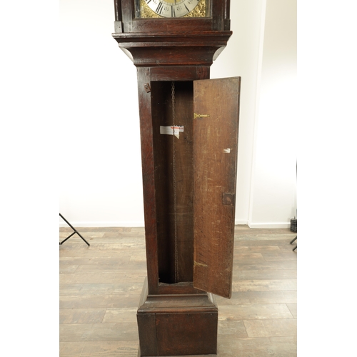 982 - ROGERS, LEOMINSTER. AN EARLY 18TH CENTURY 30-HOUR LONGCASE CLOCK, the slender oak case with moulded ... 