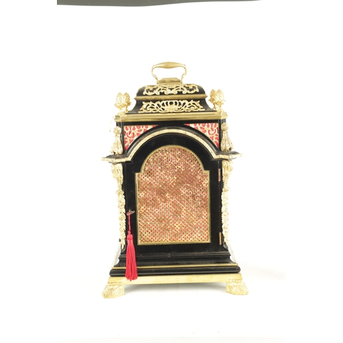 986 - A LATE 19TH CENTURY ENGLISH ORMOLU MOUNTED QUARTER CHIMING BRACKET CLOCK the bell top style case of ... 