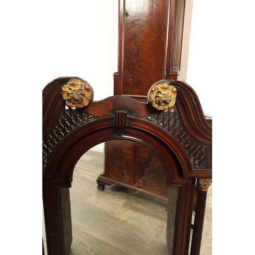 987 - J. PERSALL, MANCHESTER AN UNUSUAL GEORGE III FIGURED MAHOGANY LONGCASE CLOCK having a swan neck pedi... 