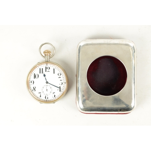 988 - A 20TH CENTURY GOLIATH SIZED NICKEL CASED POCKET WATCH enclosing an enamel dial with Arabic numerals... 