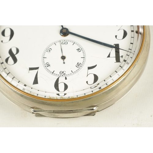 988 - A 20TH CENTURY GOLIATH SIZED NICKEL CASED POCKET WATCH enclosing an enamel dial with Arabic numerals... 