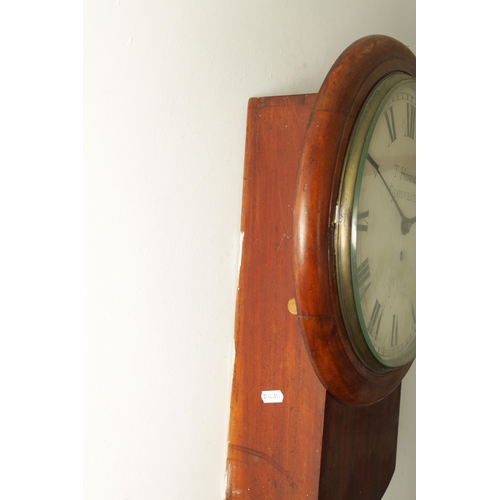 989 - T. HANMAN, GLOUCESTER. A LATE 19TH CENTURY MAHOGANY FUSEE WALL CLOCK the drop box style case having ... 