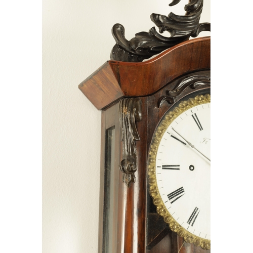 990 - A 19TH CENTURY FOUR TRAIN GRAND SONNERIE BIEDERMEIER REGULATOR WALL CLOCK WITH ALARM, the glazed ros... 