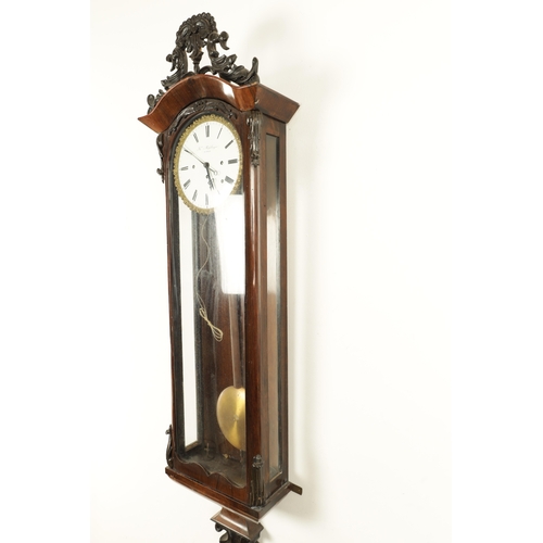 990 - A 19TH CENTURY FOUR TRAIN GRAND SONNERIE BIEDERMEIER REGULATOR WALL CLOCK WITH ALARM, the glazed ros... 