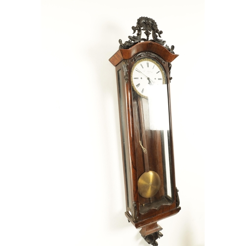 990 - A 19TH CENTURY FOUR TRAIN GRAND SONNERIE BIEDERMEIER REGULATOR WALL CLOCK WITH ALARM, the glazed ros... 