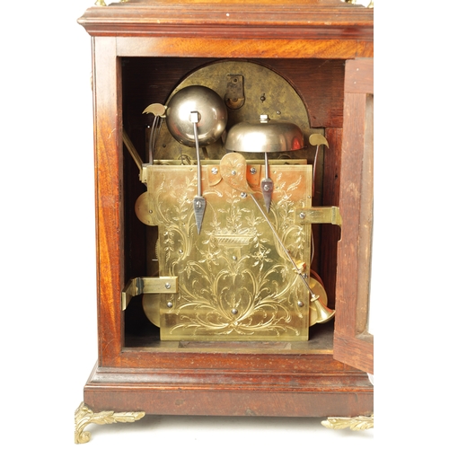 991 - JOHN GILBERTSON, RIPPON (RIPON). A GEORGE III FIGURED MAHOGANY QUARTER CHIMING VERGE BRACKET CLOCK, ... 