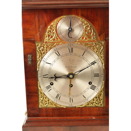 991 - JOHN GILBERTSON, RIPPON (RIPON). A GEORGE III FIGURED MAHOGANY QUARTER CHIMING VERGE BRACKET CLOCK, ... 