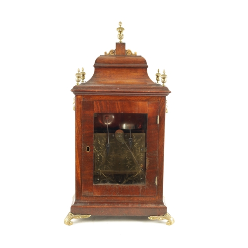 991 - JOHN GILBERTSON, RIPPON (RIPON). A GEORGE III FIGURED MAHOGANY QUARTER CHIMING VERGE BRACKET CLOCK, ... 