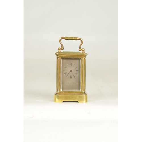 993 - A LATE 19TH CENTURY FRENCH BRASS MINIATURE CARRIAGE CLOCK the Corniche case enclosing an inscribed s... 