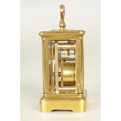 993 - A LATE 19TH CENTURY FRENCH BRASS MINIATURE CARRIAGE CLOCK the Corniche case enclosing an inscribed s... 