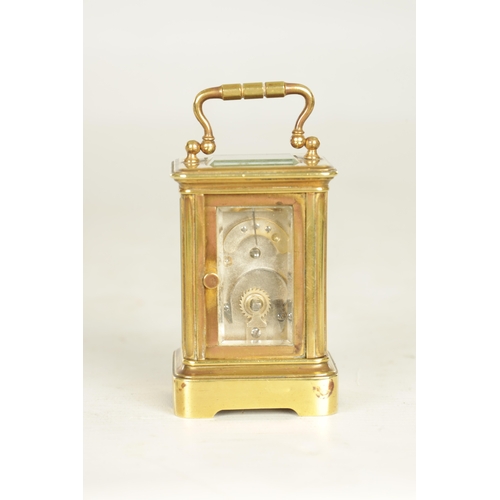 993 - A LATE 19TH CENTURY FRENCH BRASS MINIATURE CARRIAGE CLOCK the Corniche case enclosing an inscribed s... 