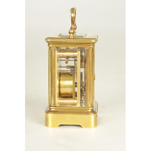 993 - A LATE 19TH CENTURY FRENCH BRASS MINIATURE CARRIAGE CLOCK the Corniche case enclosing an inscribed s... 