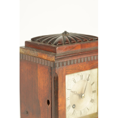 994 - A SMALL WILLIAM IV ROSEWOOD FUSEE MANTEL CLOCK the case with gadrooned top and brass canted corners ... 