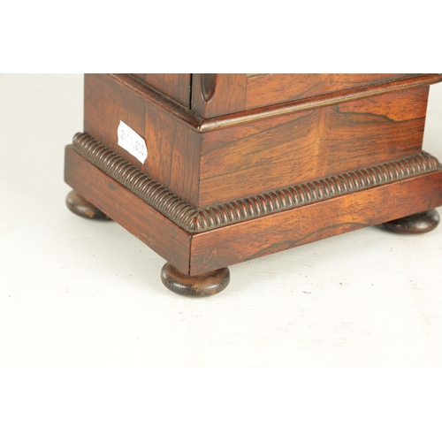 994 - A SMALL WILLIAM IV ROSEWOOD FUSEE MANTEL CLOCK the case with gadrooned top and brass canted corners ... 