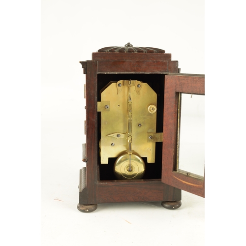 994 - A SMALL WILLIAM IV ROSEWOOD FUSEE MANTEL CLOCK the case with gadrooned top and brass canted corners ... 