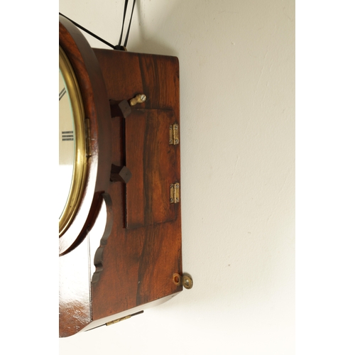 995 - A MID 19TH CENTURY WALNUT 8” DIAL FUSEE WALL CLOCK, having an arched base and cast brass bezel enclo... 