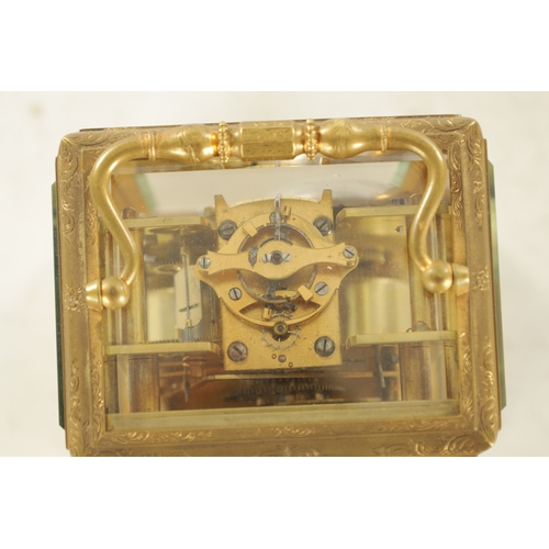 996 - A MID 19TH CENTURY FRENCH ENGRAVED BRASS STRIKING CARRIAGE CLOCK SIGNED MARCHAND PARIS the leaf engr... 