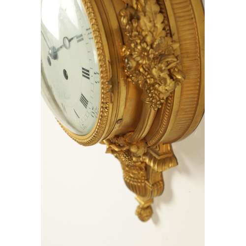 997 - A FINE MATCHED PAIR OF 19TH CENTURY FRENCH GILT BRONZE AND WEDGWOOD PANELLED HANGING WHEEL BAROMETER... 