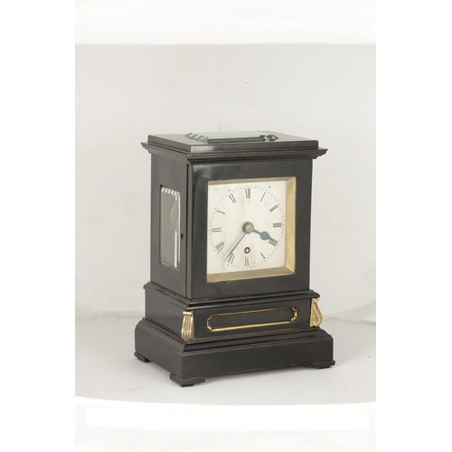 998 - A MID 19TH CENTURY EBONISED AND ORMOLU-MOUNTED FUSEE LIBRARY CLOCK, the glazed case with brass mould... 