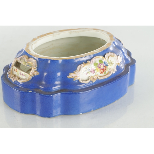 67 - A 19TH CENTURY MEISSEN FLOWER VASE on a blue ground with rococo style panels of flower sprays - pain... 