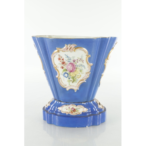 67 - A 19TH CENTURY MEISSEN FLOWER VASE on a blue ground with rococo style panels of flower sprays - pain... 