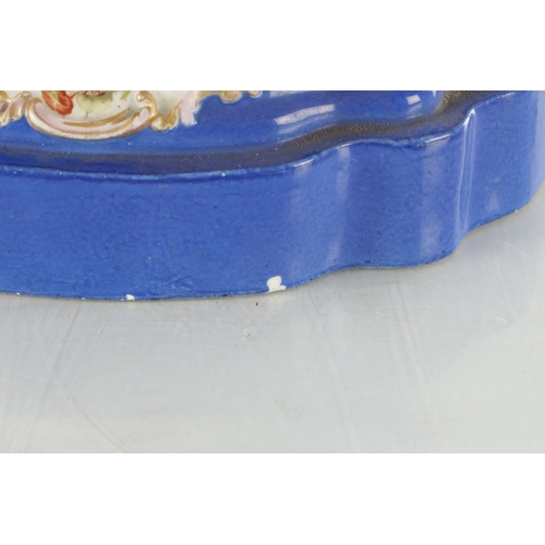 67 - A 19TH CENTURY MEISSEN FLOWER VASE on a blue ground with rococo style panels of flower sprays - pain... 