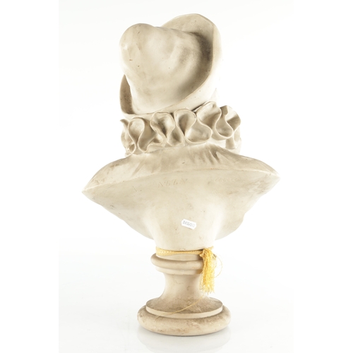 773 - A 19TH CENTURY CARVED ALABASTER BUST OF A CIRCUS CLOWN signed on reverse 