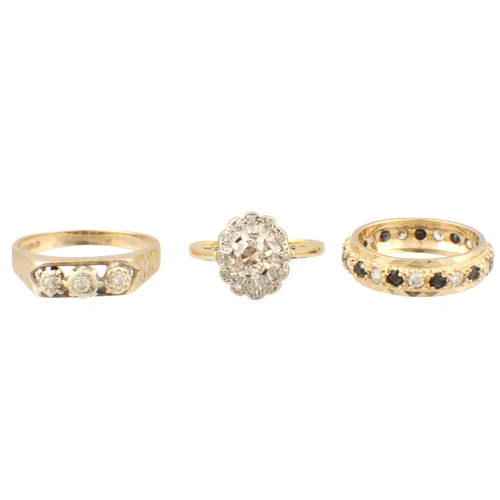 118 - A COLLECTION OF THREE LADIES GOLD AND DIAMOND RINGS, comprising of a Victorian ring with app. 0.5ct ... 