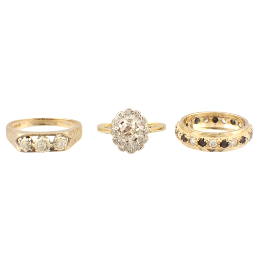 118 - A COLLECTION OF THREE LADIES GOLD AND DIAMOND RINGS, comprising of a Victorian ring with app. 0.5ct ... 