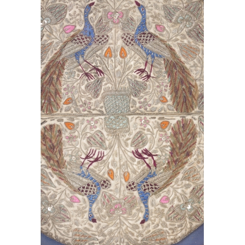 63 - A 19TH CENTURY INDIAN WIRE WORK TAPESTRY PANEL finely worked in metallic threads with brightly colou... 